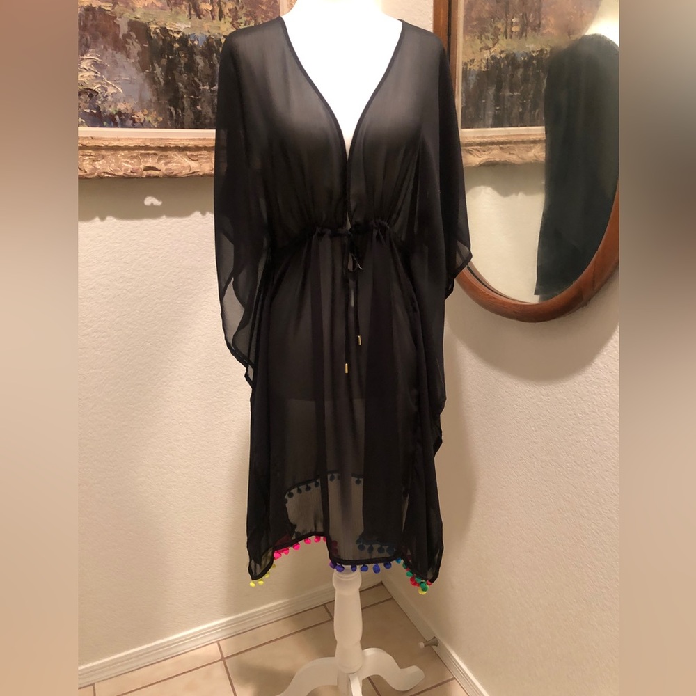 NWOT Swimsuit Cover-up “Into The Bleu” by Amerex - with colorful Pom-Pom trim